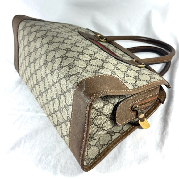 80's GUCCI Canvas Brown Leather GG Web Ophidia Boston Doctor Bag Made in Italy - Picture 16 of 17